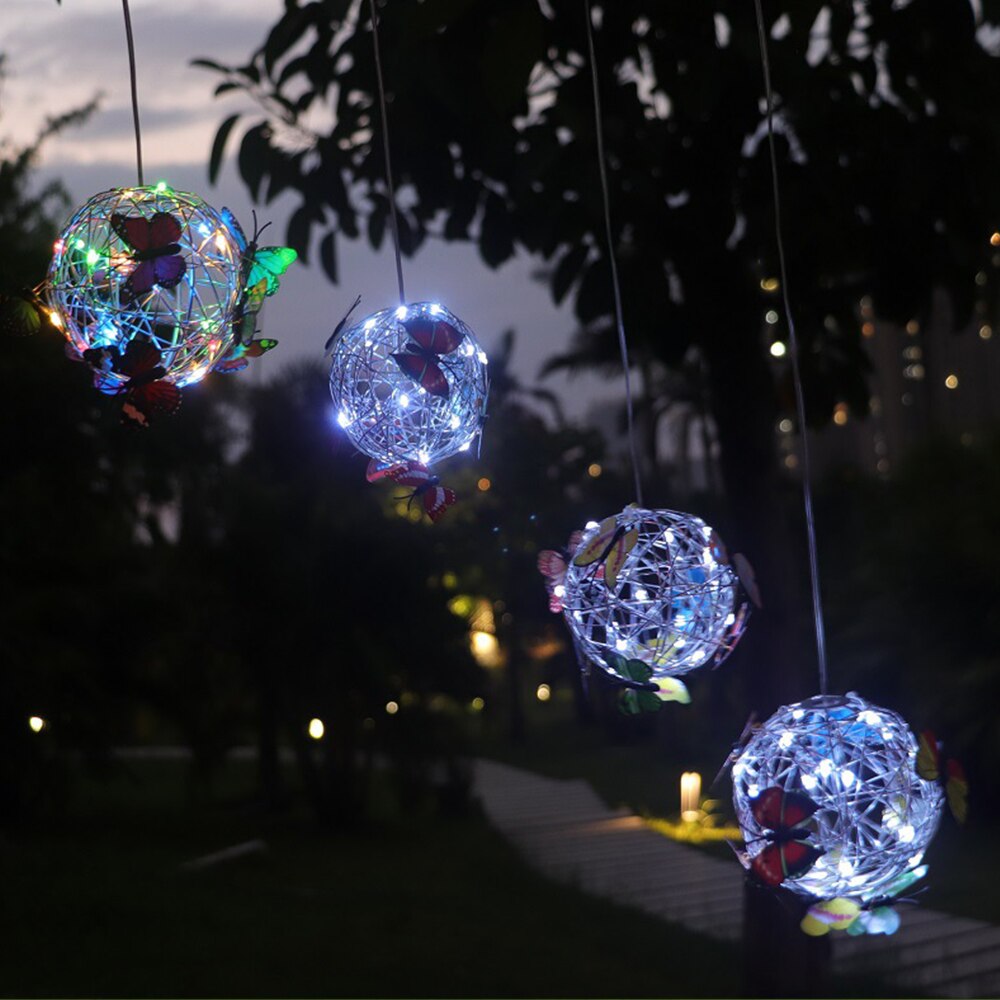 1 Pc Waterproof Hanging Butterfly Pendant Solar Light Mesh Orb Round Ball Light Indoor Outdoor Garden Landscape Pathway Decor