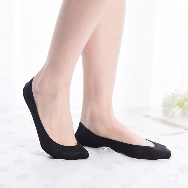 1pair Women Ultrathin Invisible No Show Non Slip Liner Low Cut Short Cotton Boat Socks Beige Black White