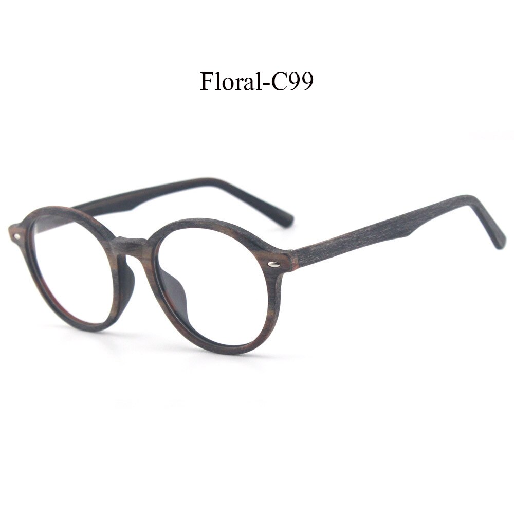 Retro runde træ briller ramme mænd kvinder optiske nærsynethed briller recept briller med klare linser briller rammer: C99