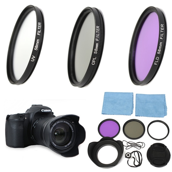 58mm UV FLD CPL Circulaire Polarisatiefilter Kit Set + Zonnekap Voor Canon EOS 1200D 750D Rebel T4i T3i voor T3 T2i T1i XT XS XSi