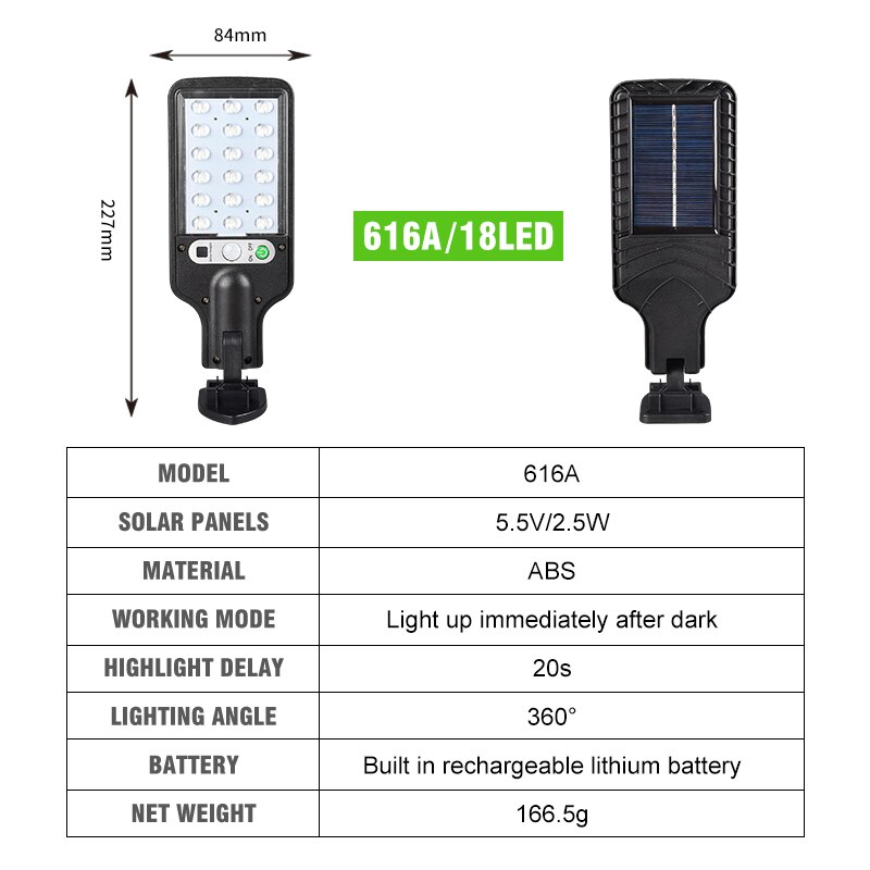 LED Solar Street Wall Light Waterproof PIR Motion Sensor Dimmable Lamp COB Outdoor Garden Industrial Square Highway Road Lamp: 616A