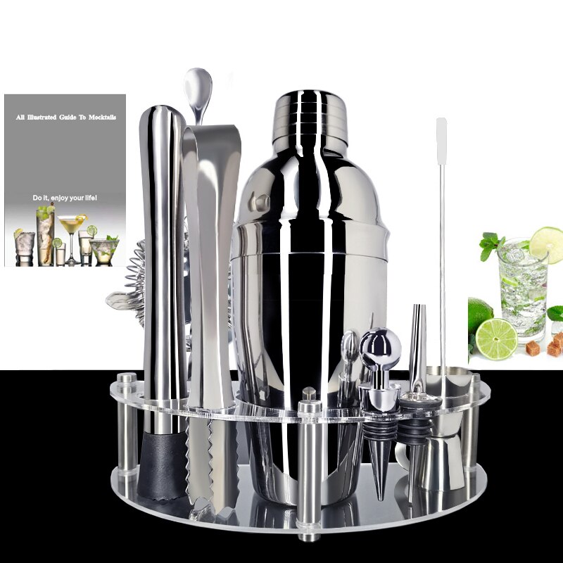 Stainless-Steel 1-12-Piece Cocktail Shaker and Bar Tool Set With Cocktail Stand and Drink Recipe