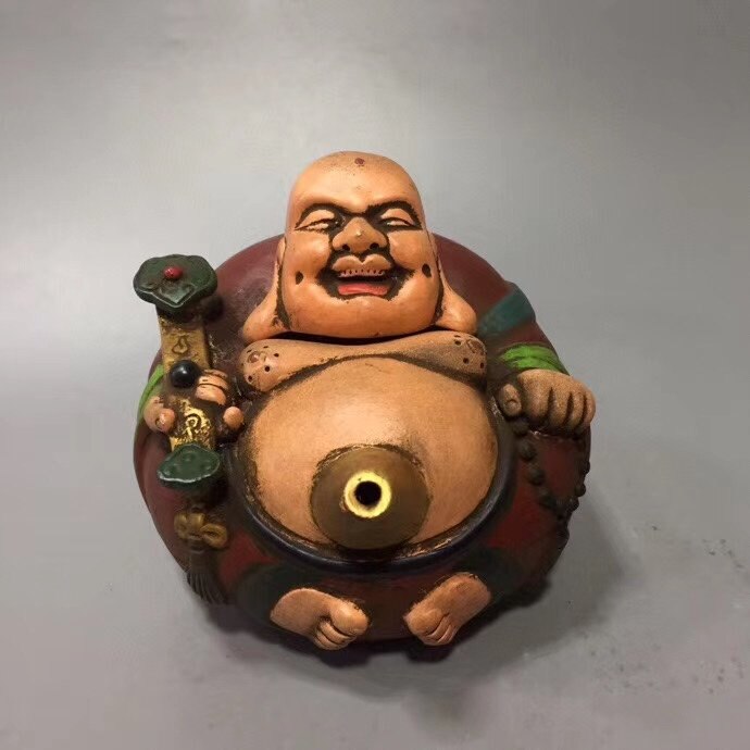 Prachtige antieke beschilderde lakwerk (maitreya lachende boeddha pot) decoratie