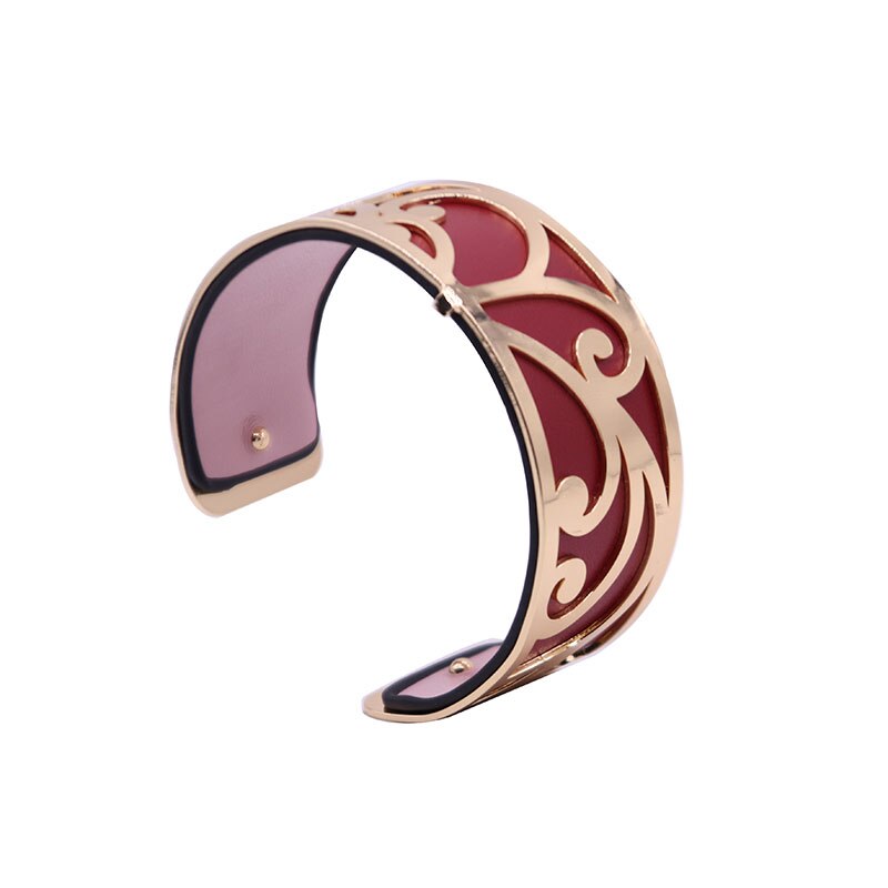 Interchangeable Leather Cuff Bracelet Bangles with Gold Color Flower Shaped Manchette Femme Bijoux Bracelet for Women: WZ0109