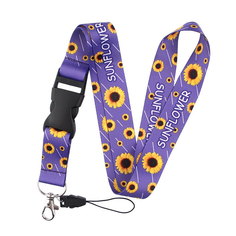 Correa de cuello con girasoles y flores de arte, sujetadora de tarjetas de identificación, llavero, correa de teléfono móvil, , correas, collar, 24 Uds.: 5