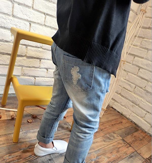 Pantalones vaqueros rasgados de color sólido para niñas, pantalón de pierna recta, ropa para niños, novedad, otoño