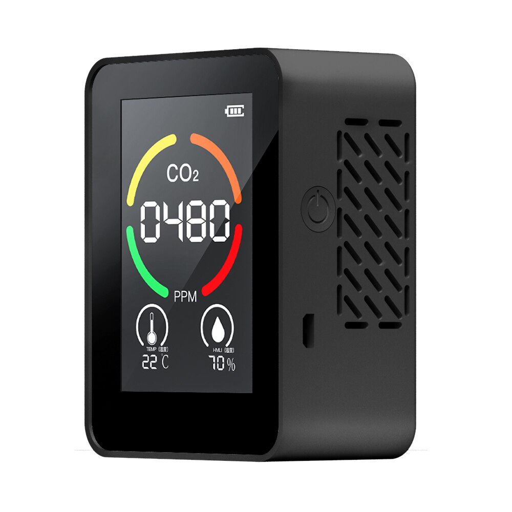 3 in1 CO2 Meter Carbon Dioxide Detector Digital Temperature Humidity Sensor Tester Air Monitor Thermometer Hygrometer: black