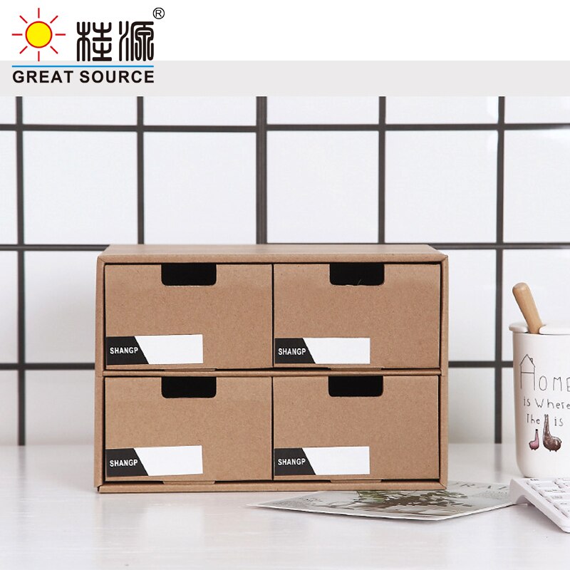 2 Layers Storage Composable Cabinet Office 4 Drawers Corrugate Foldable Home Storage Kraft Paper Environment Friendly(2PCS)