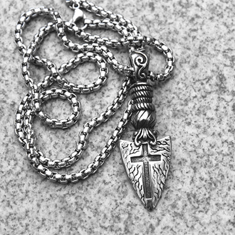 Dominant knight spear and shield cross arrow pendant classic trendy jewelry necklace