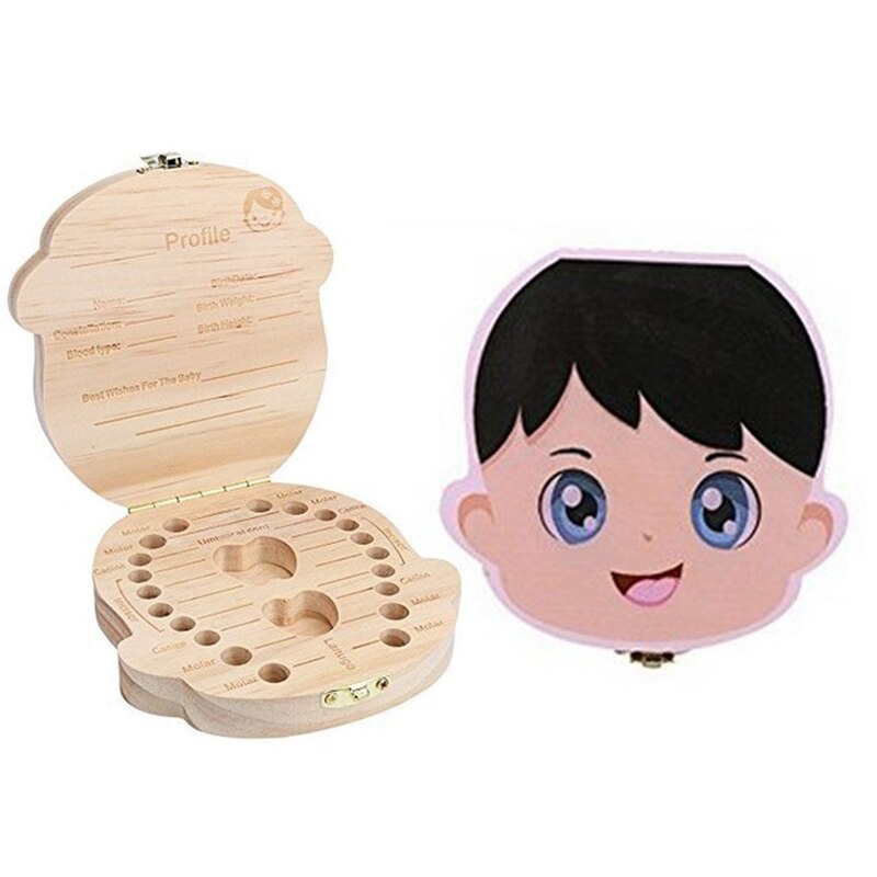 Kids Boy Tooth Box Organizer For Baby Save Milk Teeth Wood Storage Box