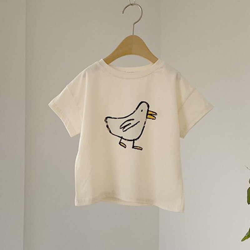 T-shirt à manches courtes pour bébé fille et garçon, en coton, doux, uni et mignon, avec dessin animé de canard, hauts: 018 white / 12M