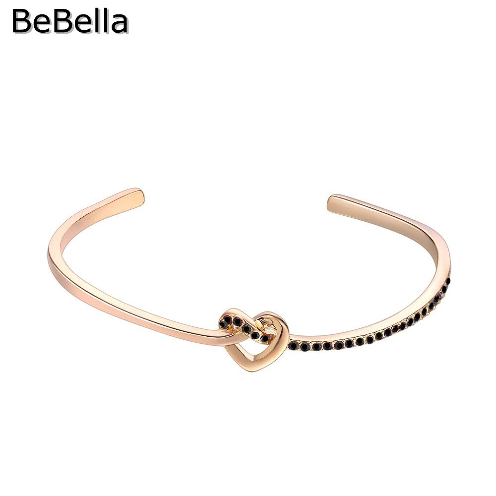 Bebella Ziel Van Liefde Kristal Stof Manchet Armband Met Tsjechische Kristallen Voor Vrouwen Mode Bruid Bruiloft Sieraden: Gold Jet