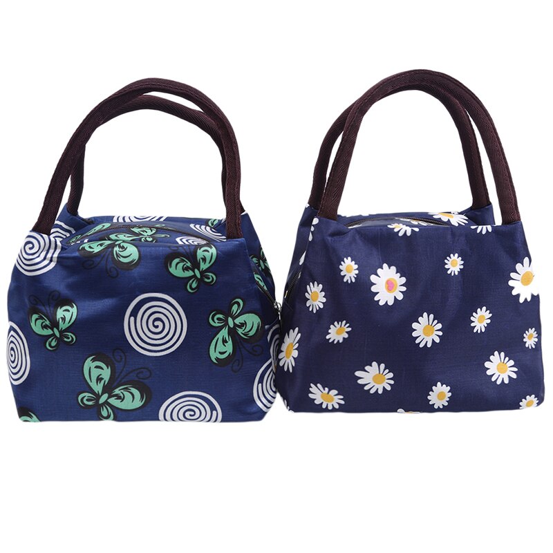 Bolsas de almuerzo para mujeres, lona funcional portátil, Impresión de flores blancas, aislamiento térmico, alimentos, Picnic, refrigerador para niños, fiambrera, bolsa de mano