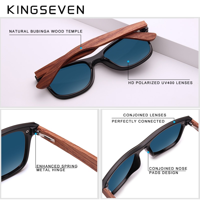 Kingseven naturliga trä solglasögon män polariserade solglasögon original trä oculos de sol masculino