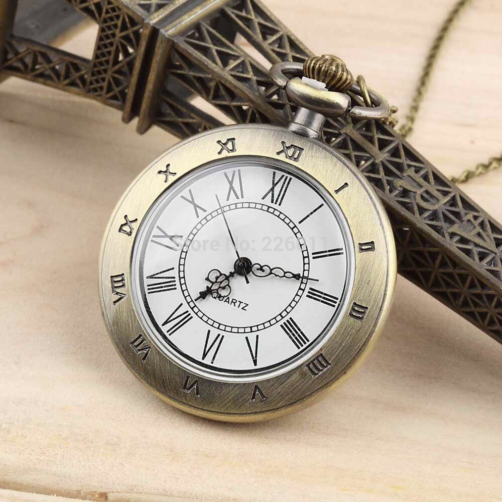 Roman Pocket Watchvintage Hollow Brons Gear Hollow Quartz Zakhorloge Ketting Hanger Klok Ketting Mannen Vrouwen