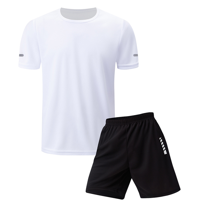 Costume d'été 2/6 pièces pour hommes, couleur unie, séchage rapide, sport de Fitness pour jeunes, respirant, manches courtes, décontracté, Joker, Short noir