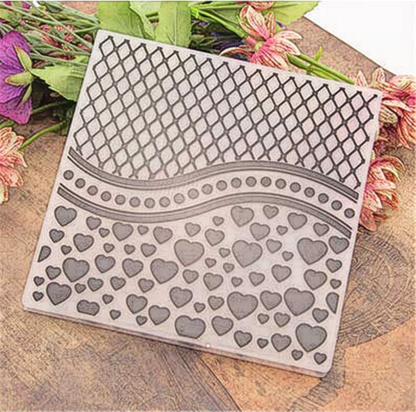 15x15cm heart grid Embossing folders Plastic bump Scrapbooking DIY Template Fondant indentation Cake Photo Album Card Make