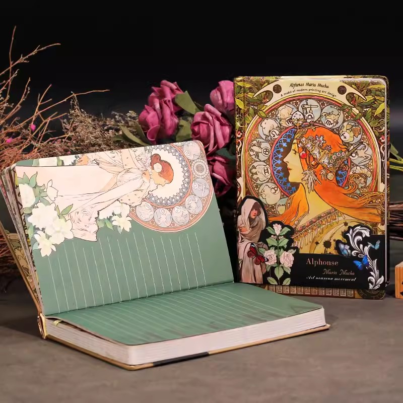 Mucha's Famous Painting Series Retro Hardcover Notebooks Classic Color Page Illustration B6 Diary Student Notepad