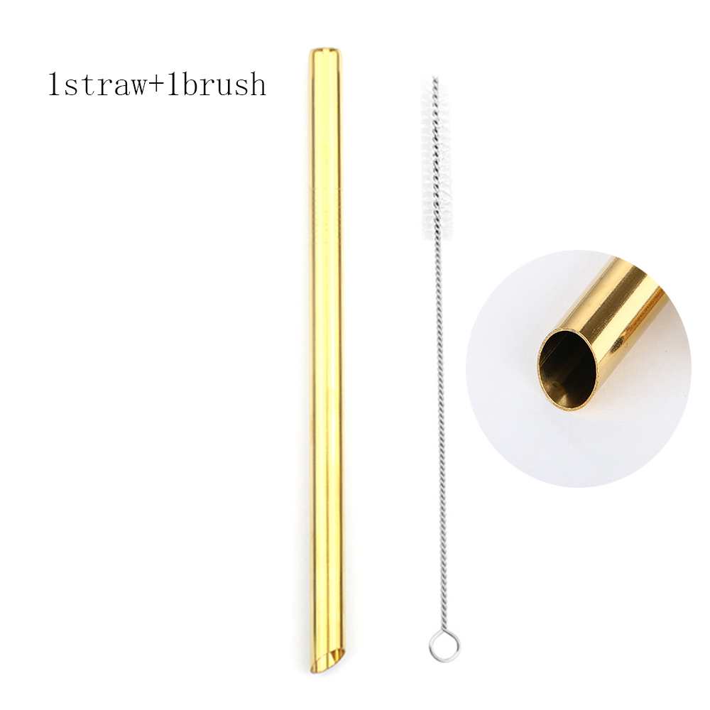 Tubuli Metall Stroh Rosa Edelstahl Stroh Wiederverwendbare Trinkhalme 12mm Smoothies Tapioka Perlen Abgeschrägte Bar Party 1Pc: Gold pointed