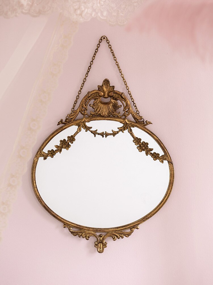 Aesthetic Art Mirror Hanging Living Room Decorative Japanese Gold Frame Antique Mirror Hallway Deco Chambre Room Decor: Retro