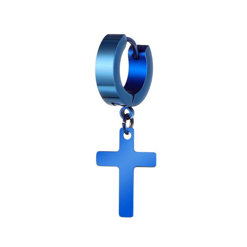 1 Pair Women Men&#39;s Stainless Steel Earrings Black/Silver Color Cross Gothic Punk Rock Style Pendientes Dropping Mujer Moda: blue / 1 Pair