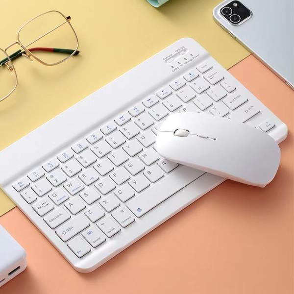 Teclado inalámbrico con Bluetooth para Ipad, juego de ratón, recargable, silencioso, ultrafino, Mini ordenador, teléfono móvil, tableta, Notebook: white mouse set