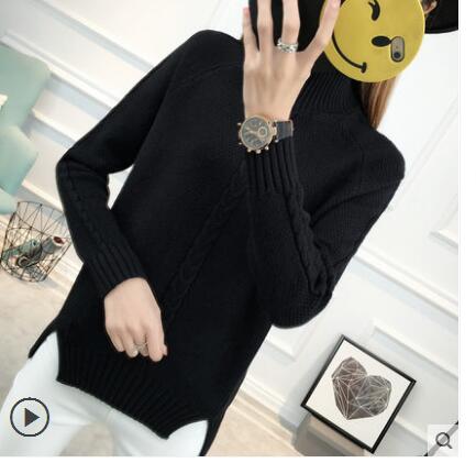 Women Turtleneck Winter Warm Sweater Long Sleeve Loose Casual Knitted Women Sweaters And Pullovers Female Jumper Tops: Black / L