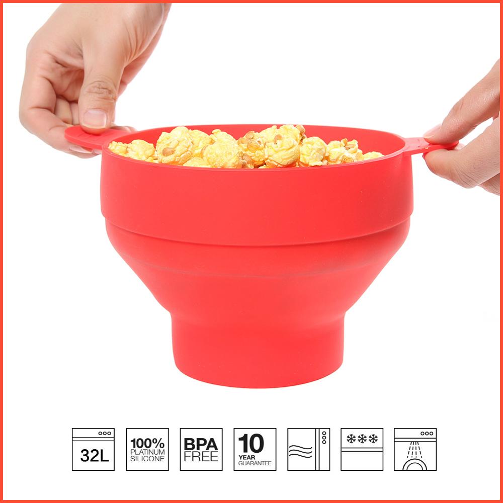 La Original máquina de palomitas de maíz para microondas de silicona bol de palomitas de maíz con tapa plegable rojo de alta temperatura gran cocina herramienta fácil
