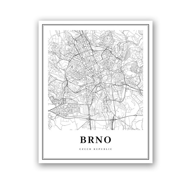 Czarny biały ostrawa i ostrawa czechy mapa miasta plakat na płótnie czechy drukowany obraz ścienny Nordic ozdobny obraz Home Decor: 50x70 cm No Frame / PC729