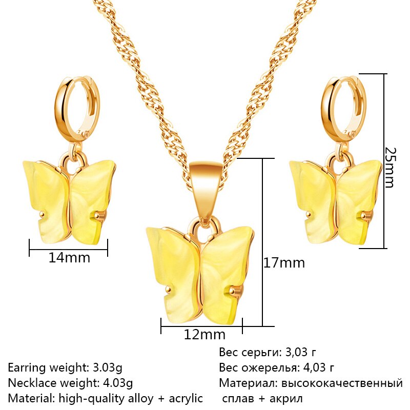 ZWC Butterfly Women's Earrings Necklace Set Acrylic Butterfly Earrings Animal Sweet Colorful Earrings Girls Jewelry