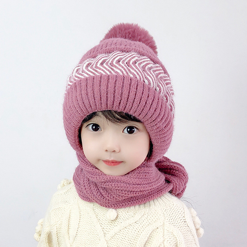 Gorro de lana de punto para mujer, bufanda rosa, versión coreana, versátil, conjunto de gorros para padres e hijos, 2022: kid purple pink