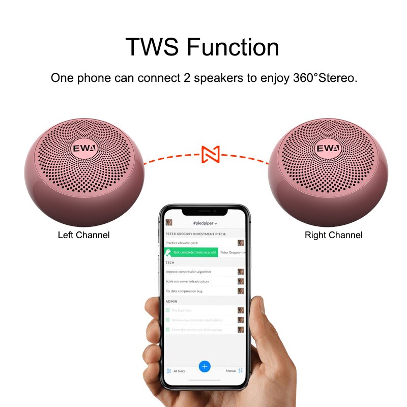 Ewa  a110 mini draagbare bluetooth speaker waterdichte badkamer douche speaker tws kleine metalen draadloze kolom met draagtas