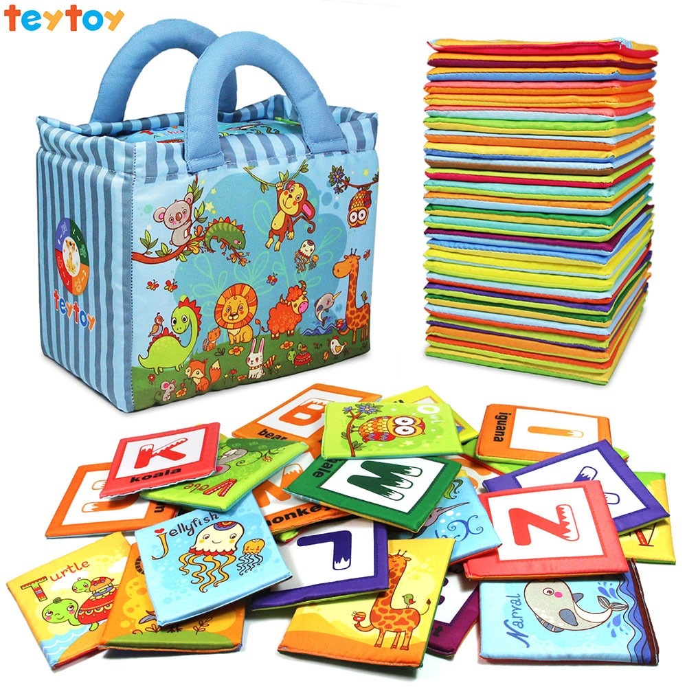 Teytoy Baby Speelgoed Dierentuin Serie Leren Educatief Kaart 26Pcs Soft Alfabet Flash Kaarten Met Doek Tas Voor Over 0 jaar