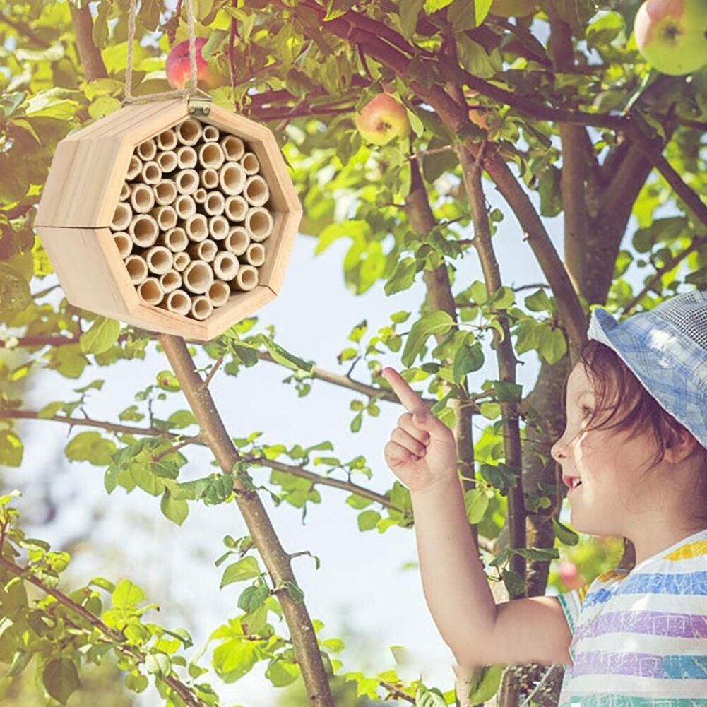 Wooden Insect Bee House Wood Bug Room Hotel Shelter Garden Decoration Nests Box Insects Box Attracts Peaceful Bee Pollinators