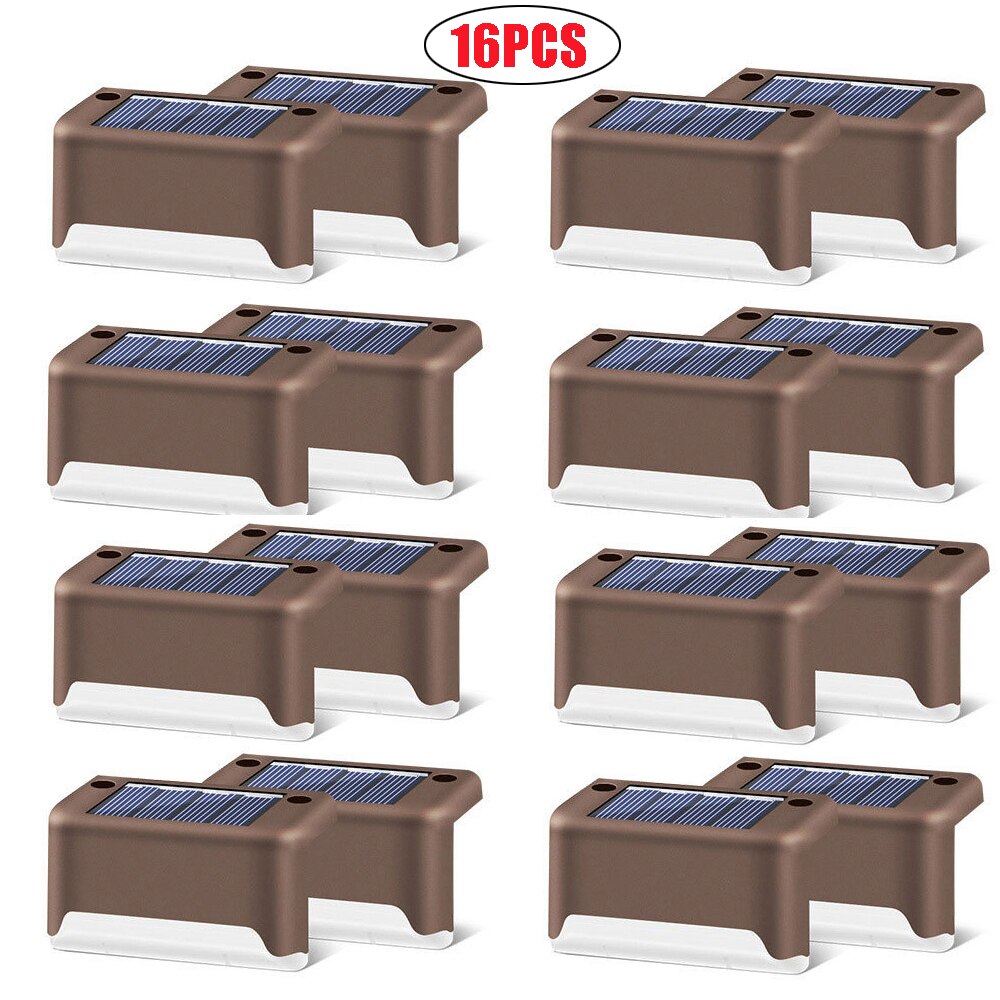 Luces Solares LED escalera de sendero luz exterior lámpara de paso jardín valla de patio pared paisaje lámpara Solar luz nocturna al aire libre: 16PCS Coffee