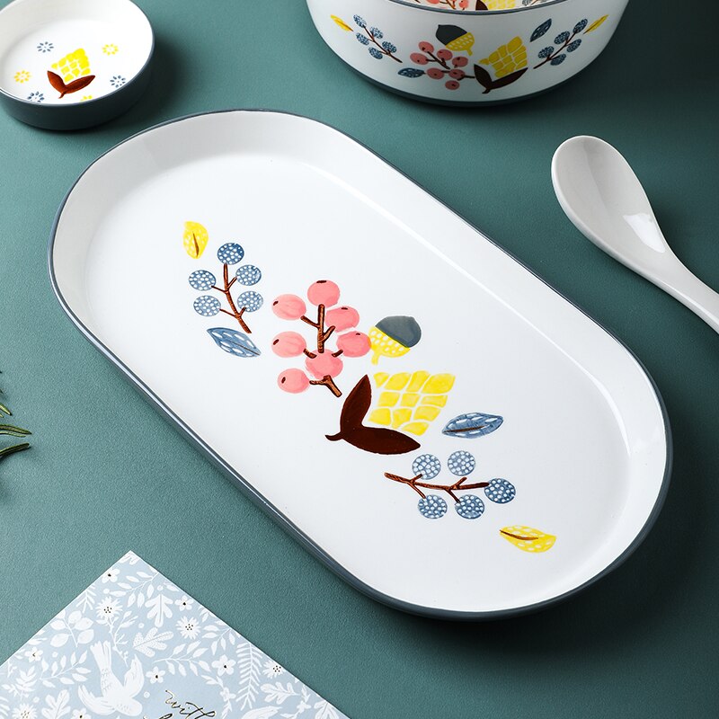 Blommig keramik servis kinesiska köket risskål soppa ramen skål dessert fat pasta biff tallrik middagsrätter