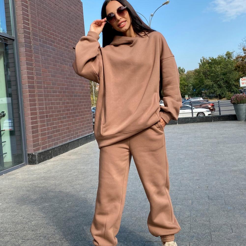 Oversized Hoodie Sweatpants Set Two Piece Women Tracksuit Autumn Trouser Suits Thermal Sweatshirt Solid Sports Hoodie Sportswear