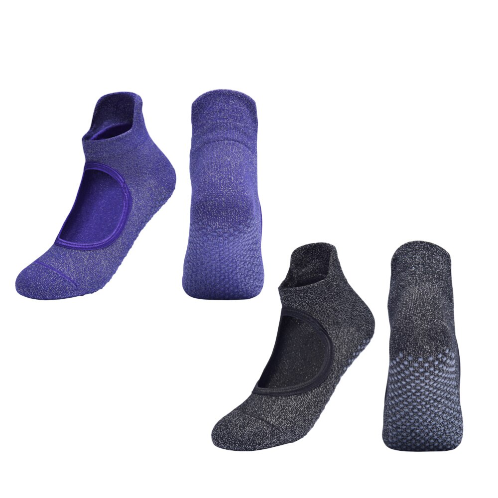 2 Pairs Non-slip Open Instep Socks Cotton Yoga Socks Indoor Breathable Fitness Socks (Purple)