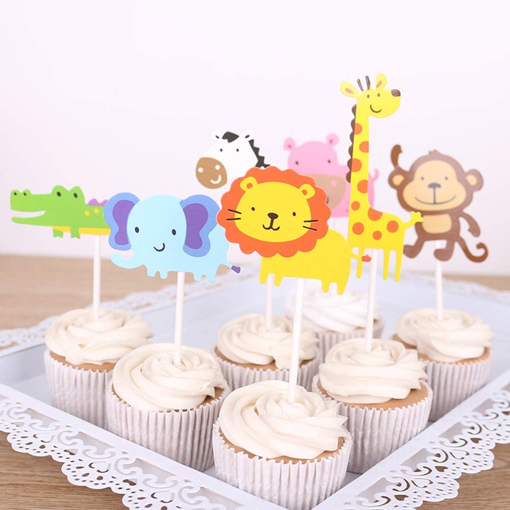 7Pcs Jungle Safari Animal Cupcake Toppers Cake Picks Animal Cake Toppers for Kids Birthday Party Baby Shower Cake Decorations