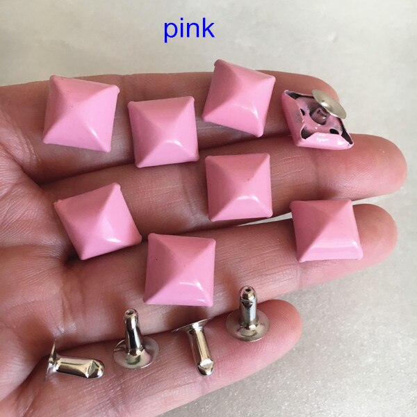 Jeux de 100 clous de Rivet peints | Clou à Rivet carré, pointe à Rivet pyramide ronde avec Base, Rivet pour vêtements, bricolage, choisir vos couleurs, 12*12mm: pink