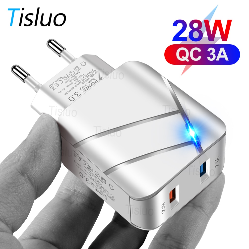 3A Usb Charger Quick Charge 3.0 Mobiele Telefoon Laders Voor Iphone Samsung Xiaomi Huawei Tablet 2 Poort Led Verlichting Muur lader