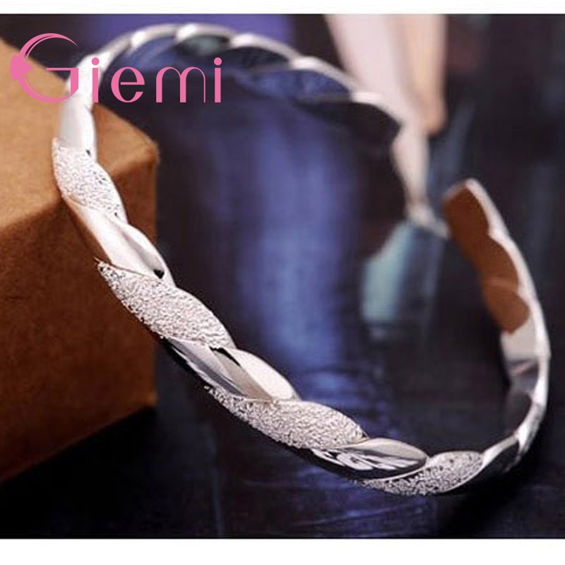 925 Sterling Silber zwirnen Peeling & Glatte Offene Armreif Manschette Armbinde Weibliche Silber Schmuck Armreif Frauen Mädchen Beste