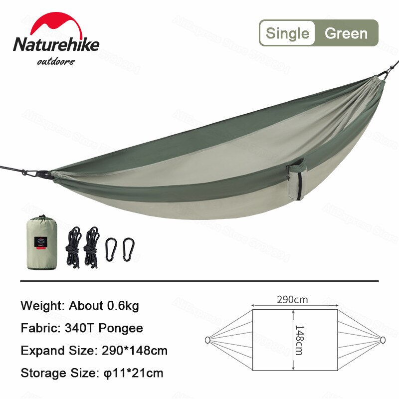 Naturehike-hamaca ultraligera para exteriores, individual y doble, antideslizante, para acampar, salvaje, NH21DC011: Single Green