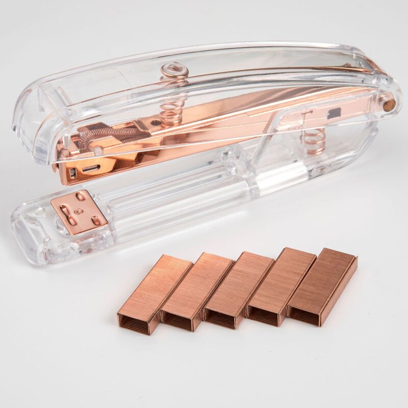 Kreative Rose Gold Hefter Metall Hand Locher Locher Hefter 24/6 26/6 Umfassen 100 Heftklammern Schule Schreibwaren Zubehör
