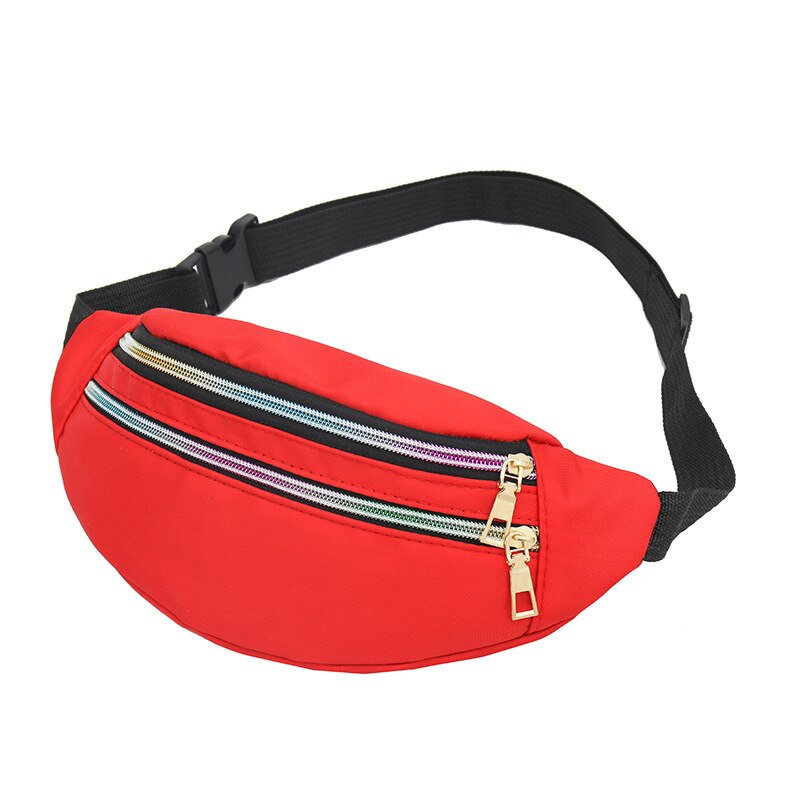 Brivilas nylon fanny pack fo women leopard print sport waist bag female purse belt bags multifunction chest bag crossbody: Red