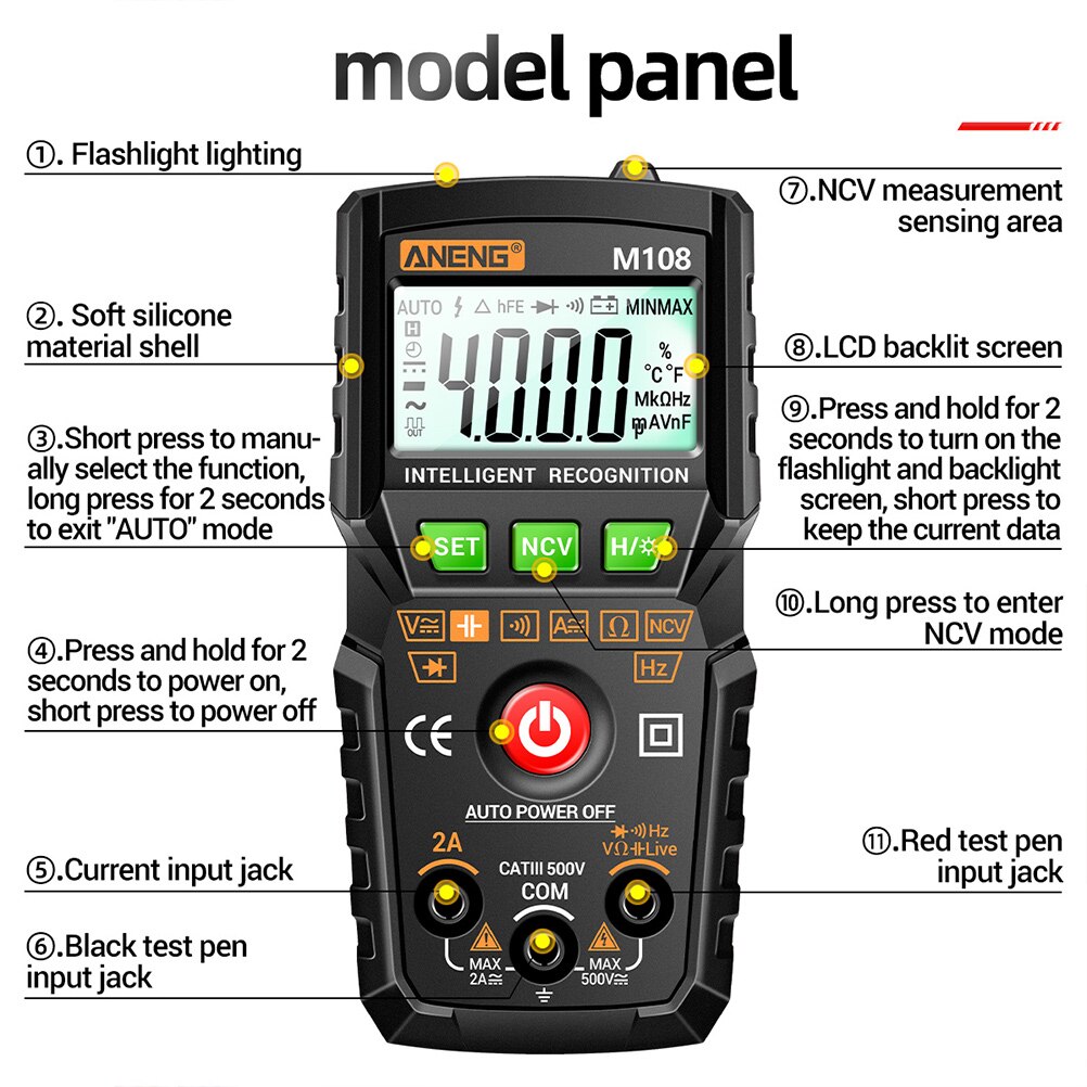 Digital Multimeter Smart Multimeter Auto-ranging Intelligent Recognition Tester