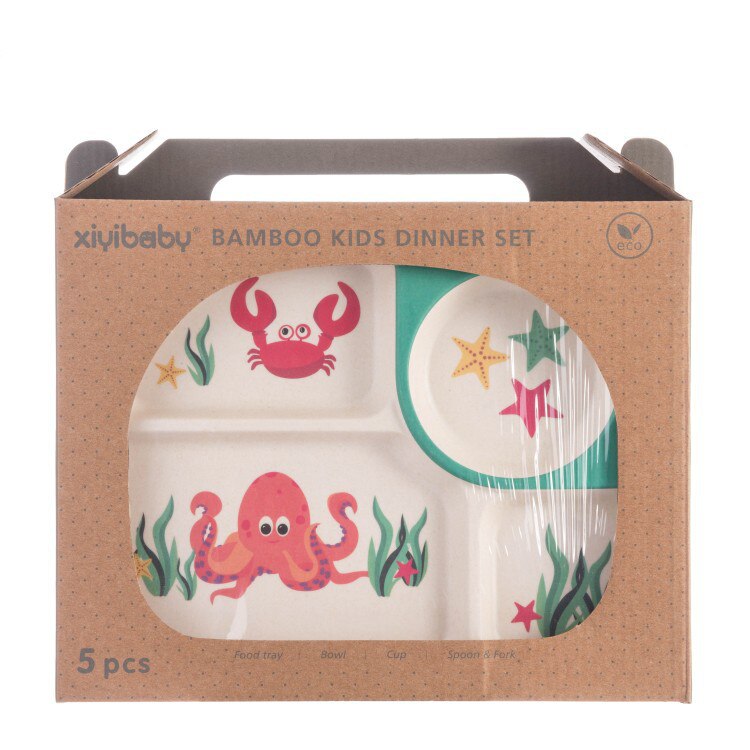 Baby Dishes Set Eco-friendly Bamboo Fiber Dinnerware Cute Cartoon Animal Bowl Tableware for Toddlers Boy Girl WXY010: WXY010D