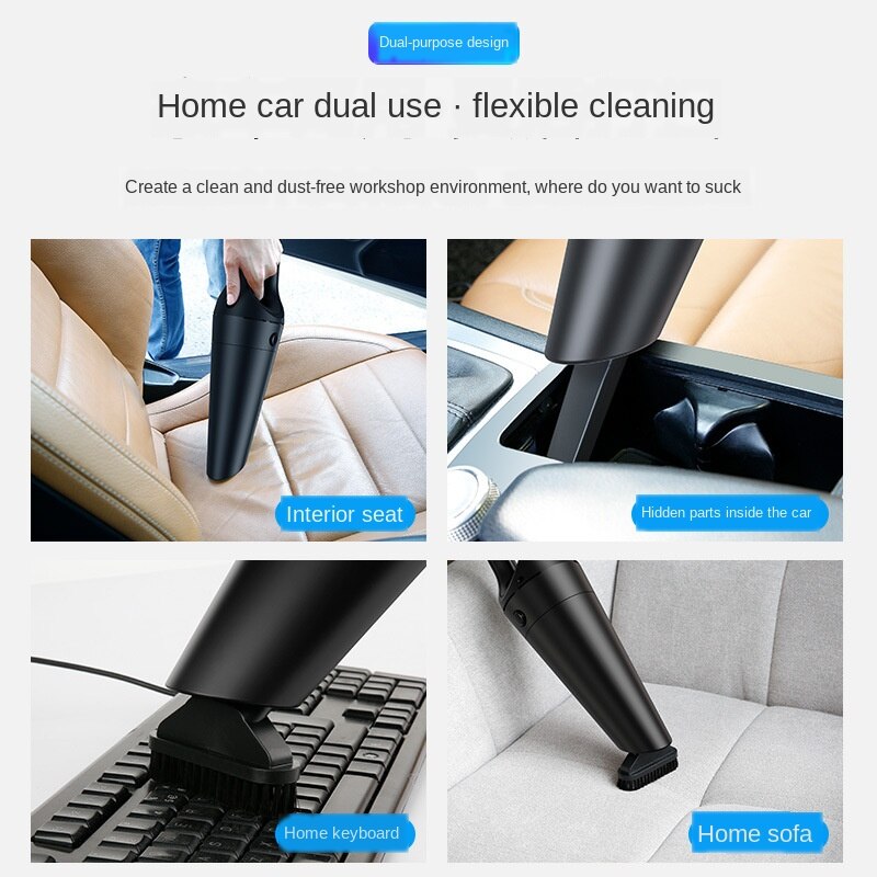 Mini Household Car Vacuum Cleaner 2-in-1 Handheld Strong Suction Wireless/Wired Auto Tool Cleaning Device Vehicle House Use