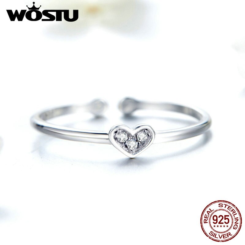 Wostu Minimalistische Stijl 925 Sterling Zilver Liefde Hart Ring Voor Vrouwen Maat Verstelbaar Huwelijksverjaardag Ringen Sieraden CQR491