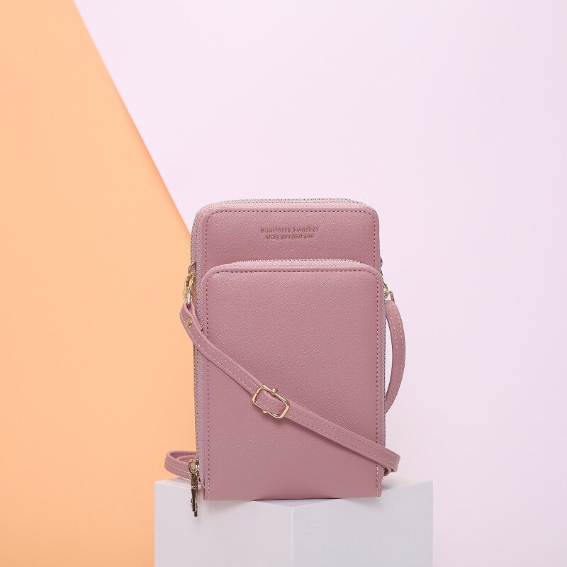 Multi-Function Small Shoulder Bag For Women With Card Cell Phone Pocket Pu Leather Ladies Crossbody Purse Female Messenger Bags: pink